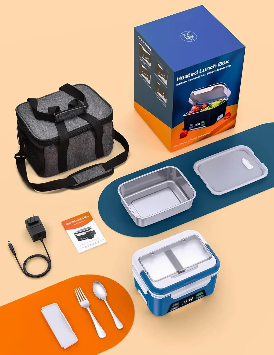 Portable Food Warmer - Cordless Electric Lunch Box for Adults,