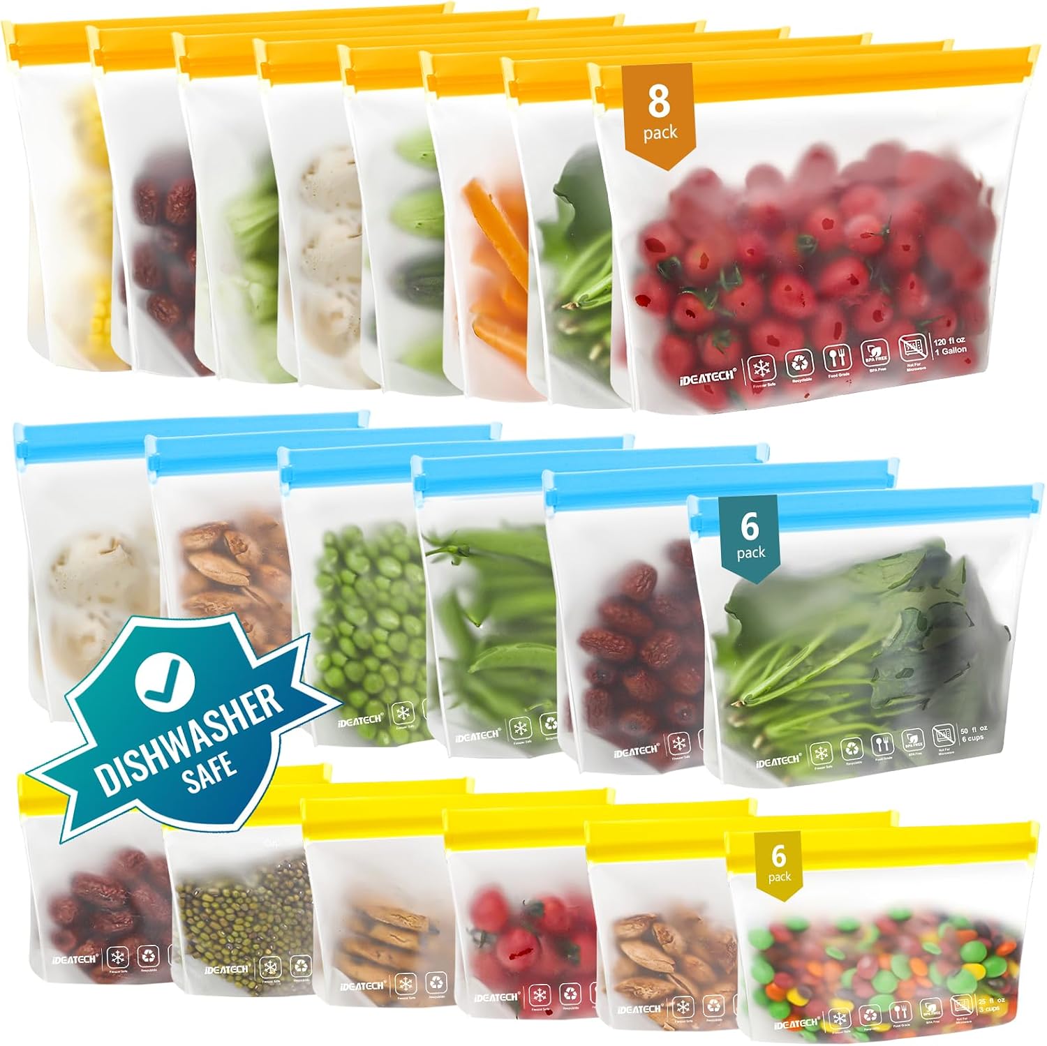 Food Storage Quart Containers - 20 Pack Reusable Bags Dishwasher Safe