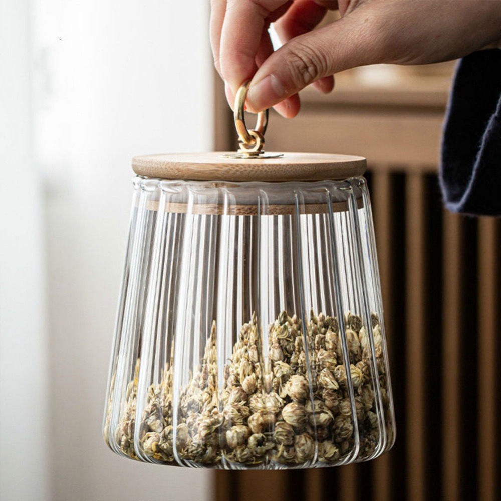 Food Storage Jars With Wooden Lids - Food Container Kitchen Storage Bottles Jar