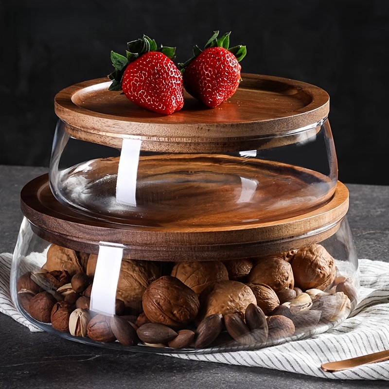 Food Storage Jars With Wooden Lids - Set of 2 Glass Canisters with