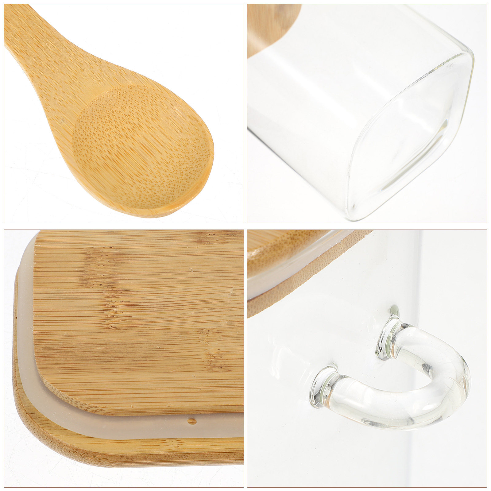 Food Storage Jars With Wooden Lids - 1Set Square Airtight Glass Food Storage