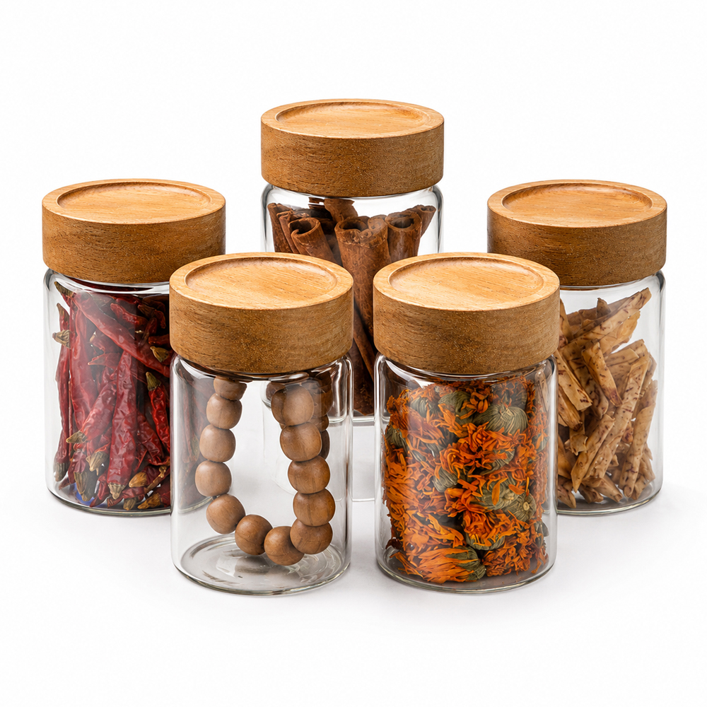 Glass Food Storage Jars with S - Food Storage Jars With Wooden Lids のレビューと価格