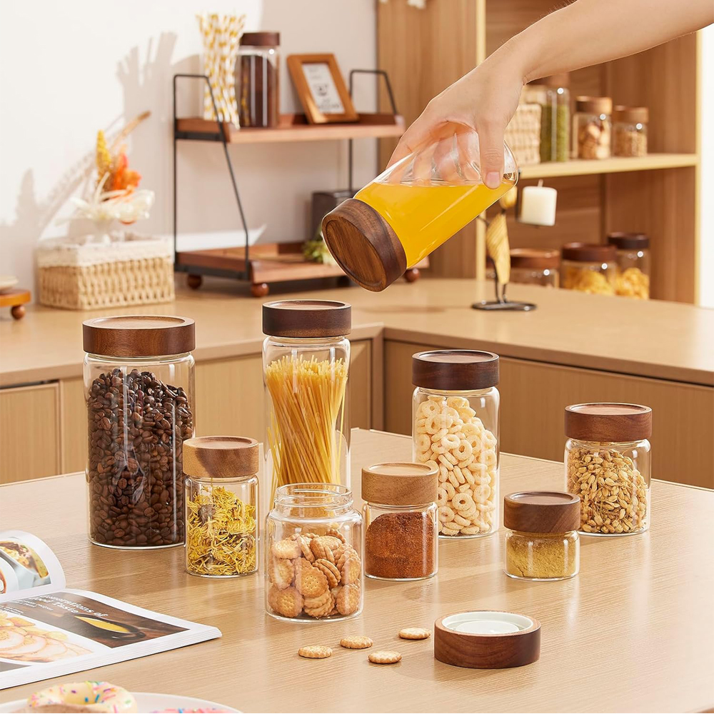 Glass Food Storage Jars with S - Food Storage Jars With Wooden Lids のレビューと価格