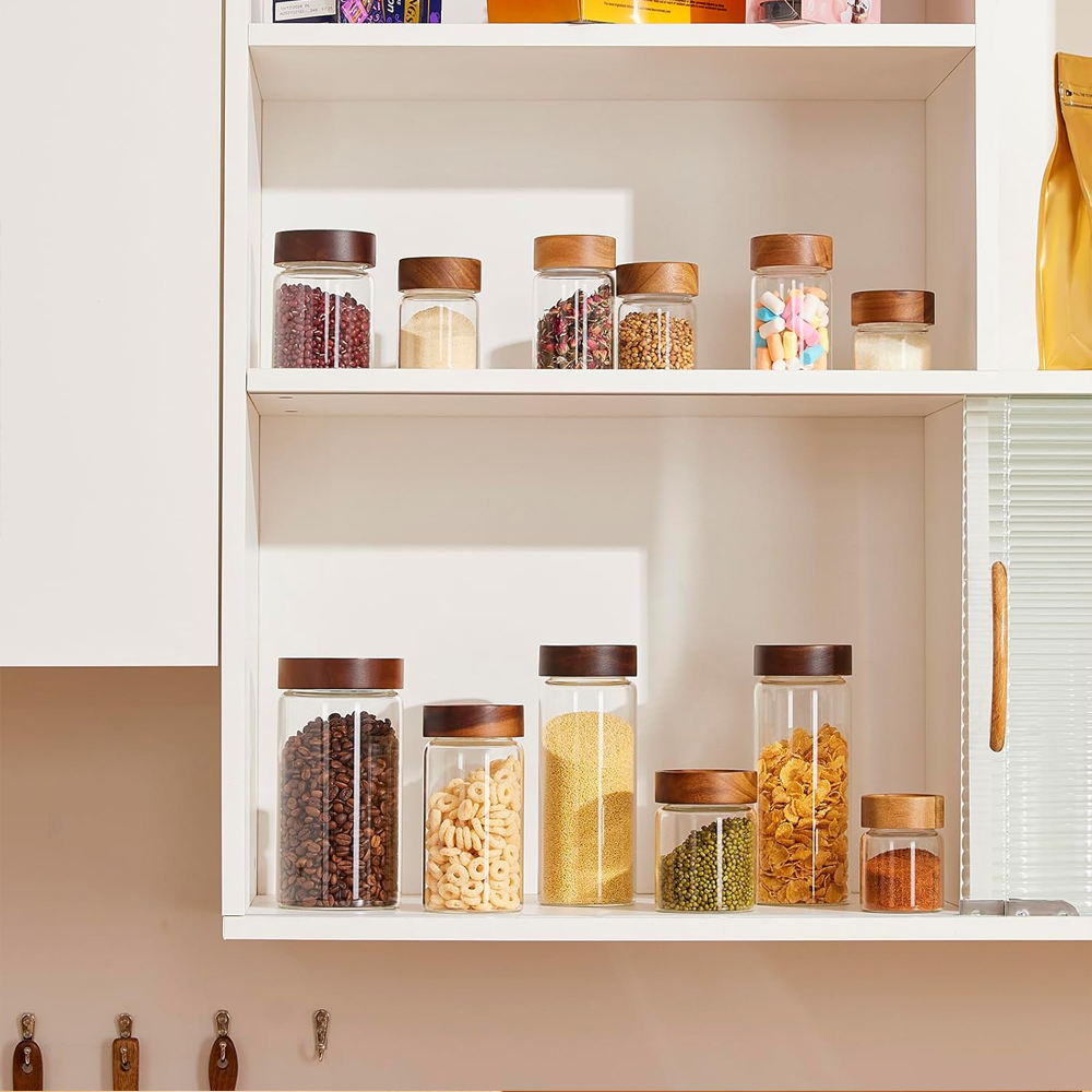 Glass Food Storage Jars with S - Food Storage Jars With Wooden Lids のレビューと価格