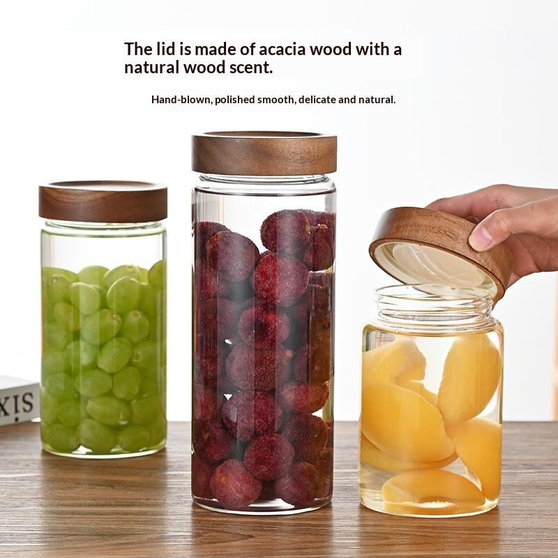Sealed Transparent Glass Coffe - Food Storage Jars With Wooden Lids のレビューと価格