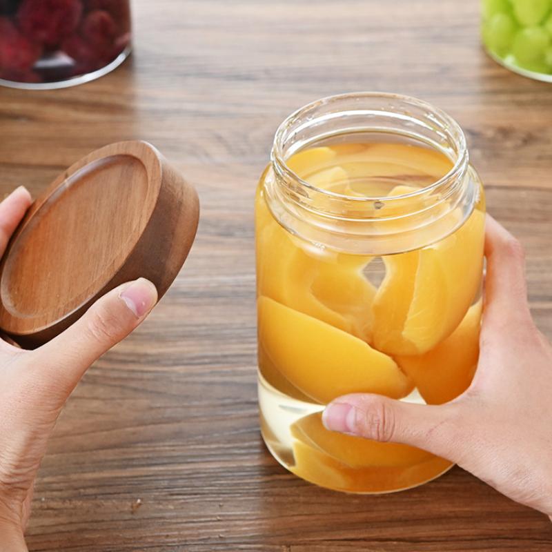 Sealed Transparent Glass Coffe - Food Storage Jars With Wooden Lids のレビューと価格