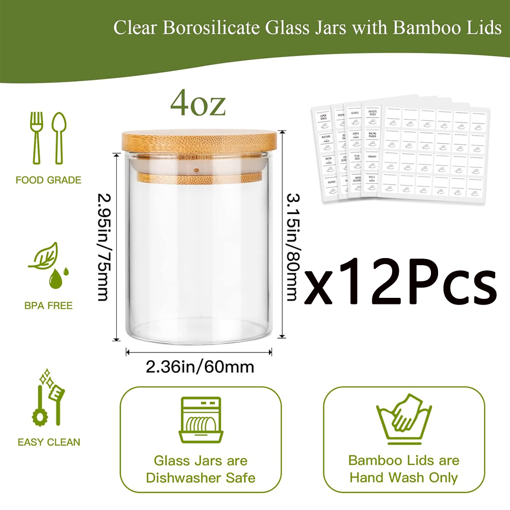 4oz Glass Spice Jars with Bamb - Food Storage Jars With Wooden Lids のレビューと価格