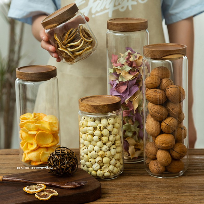 Wood Lid Glass Airtight Canist - Food Storage Jars With Wooden Lids のレビューと価格