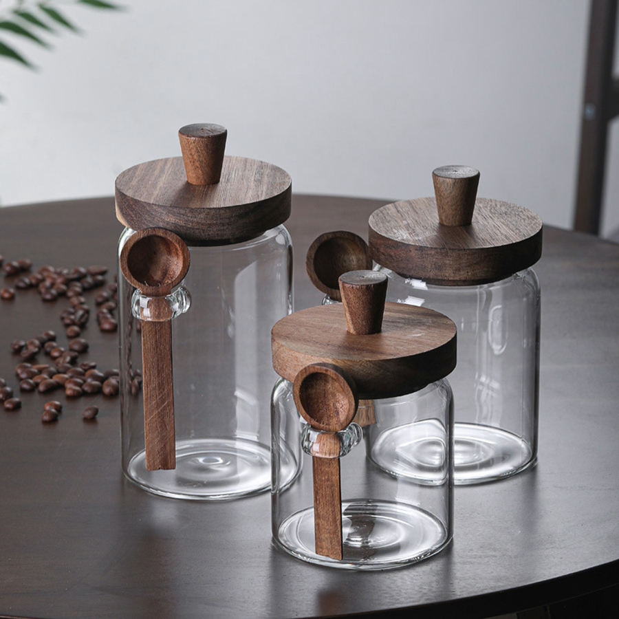 Glass Food Storage Containers  - Food Storage Jars With Wooden Lids のレビューと価格