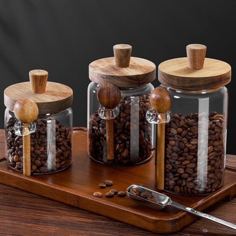ABJI-Glass Jar With Wooden Lid - Food Storage Jars With Wooden Lids のレビューと価格