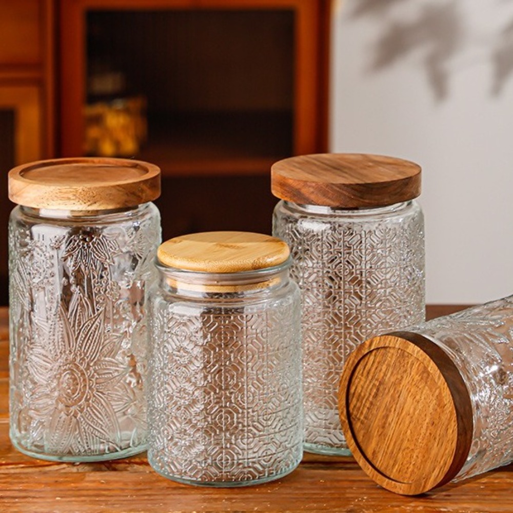 1000ML Storage Bottles Jars Em - Food Storage Jars With Wooden Lids のレビューと価格