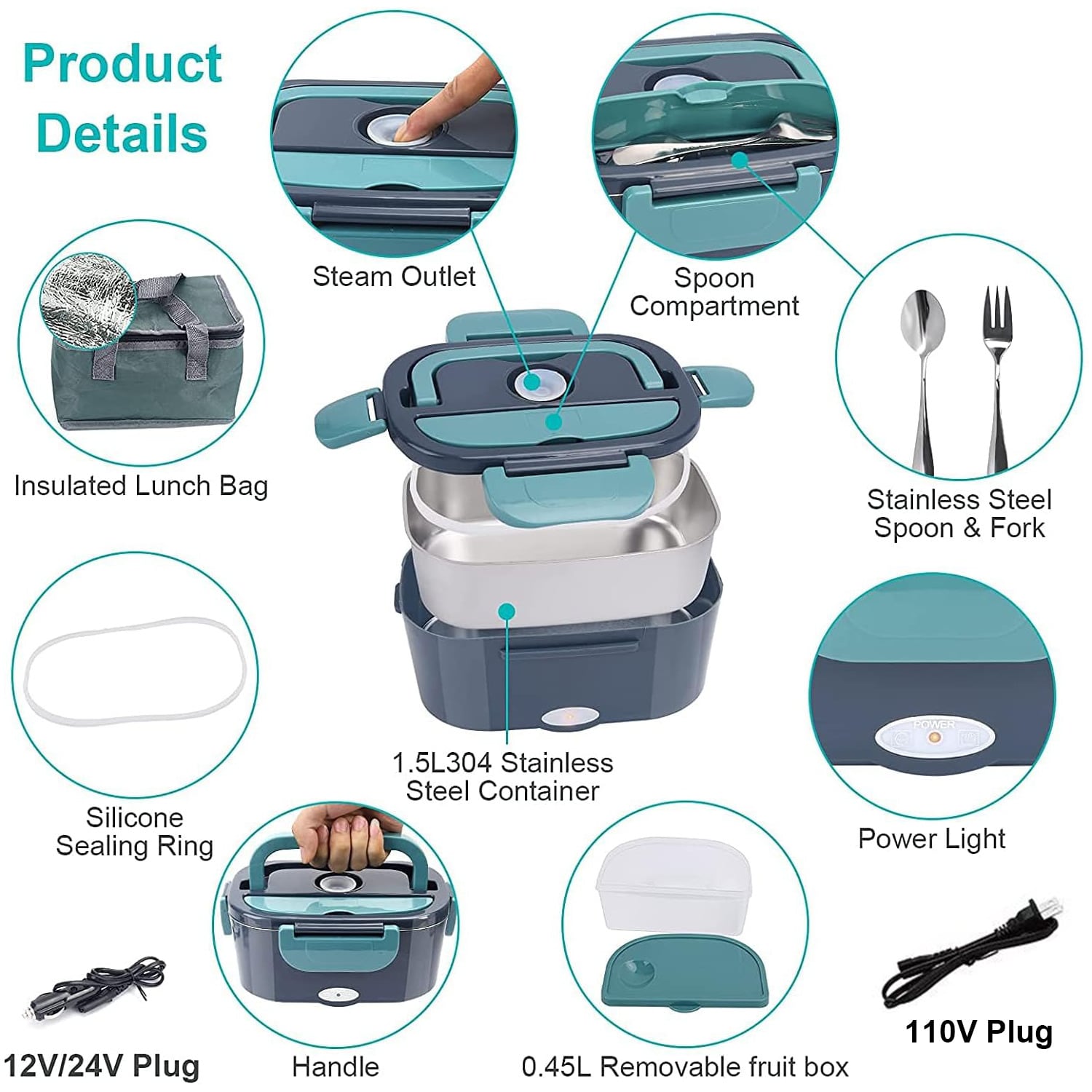 1.5 L 60W Electric Lunch Box F - Portable Food Warmer のレビューと価格