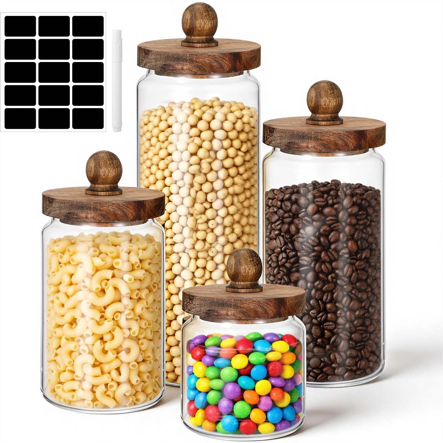 4 Glass Storage Jars with Wood - Food Storage Jars With Wooden Lids のレビューと価格