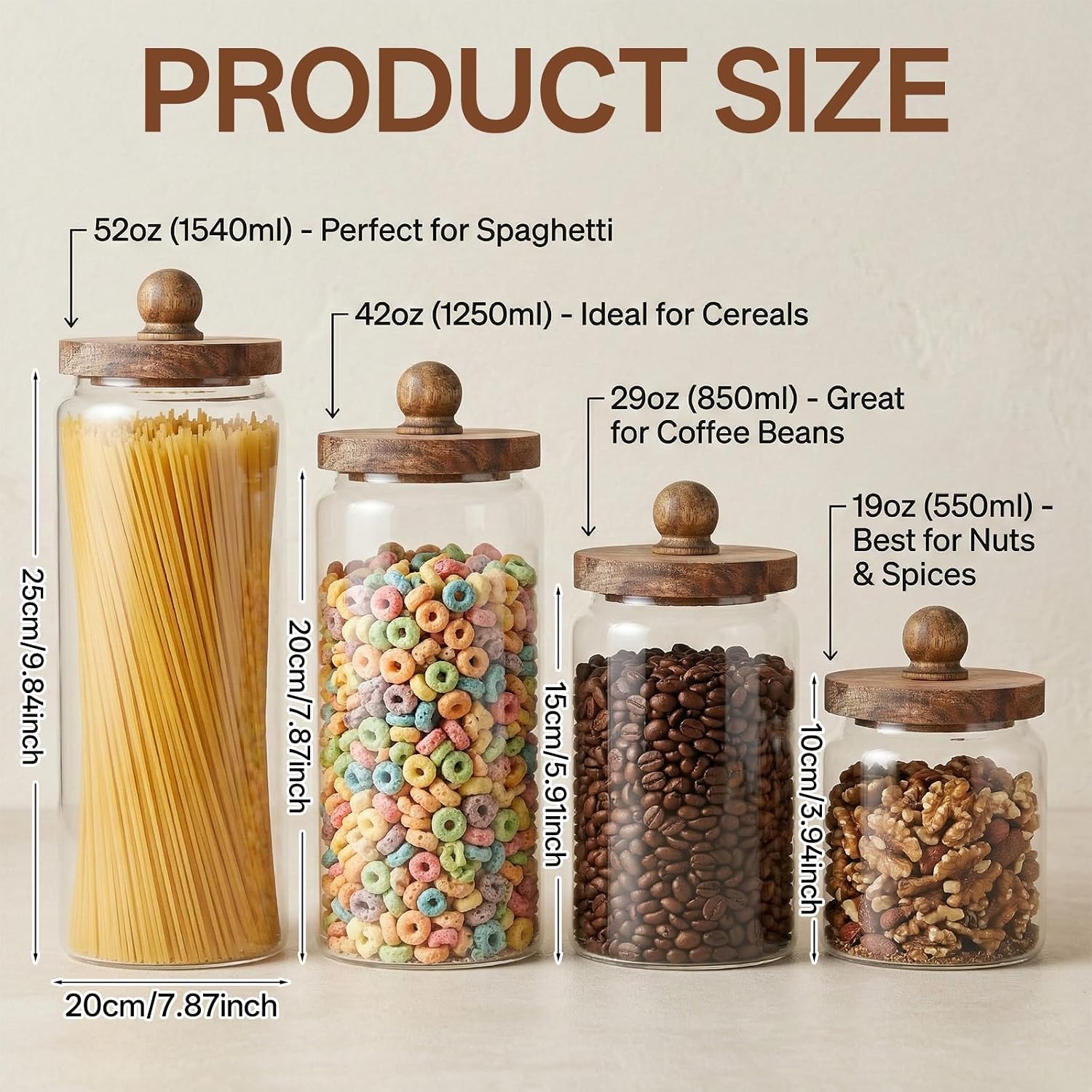 4 Glass Storage Jars with Wood - Food Storage Jars With Wooden Lids のレビューと価格