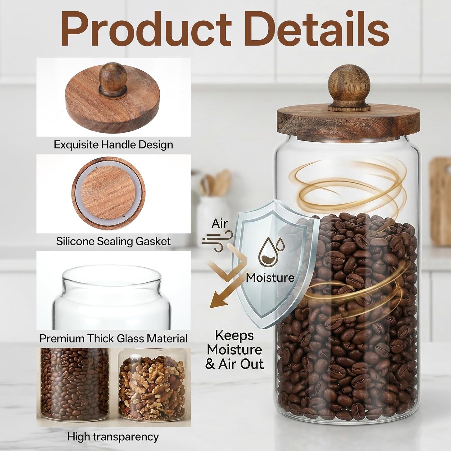 4 Glass Storage Jars with Wood - Food Storage Jars With Wooden Lids のレビューと価格