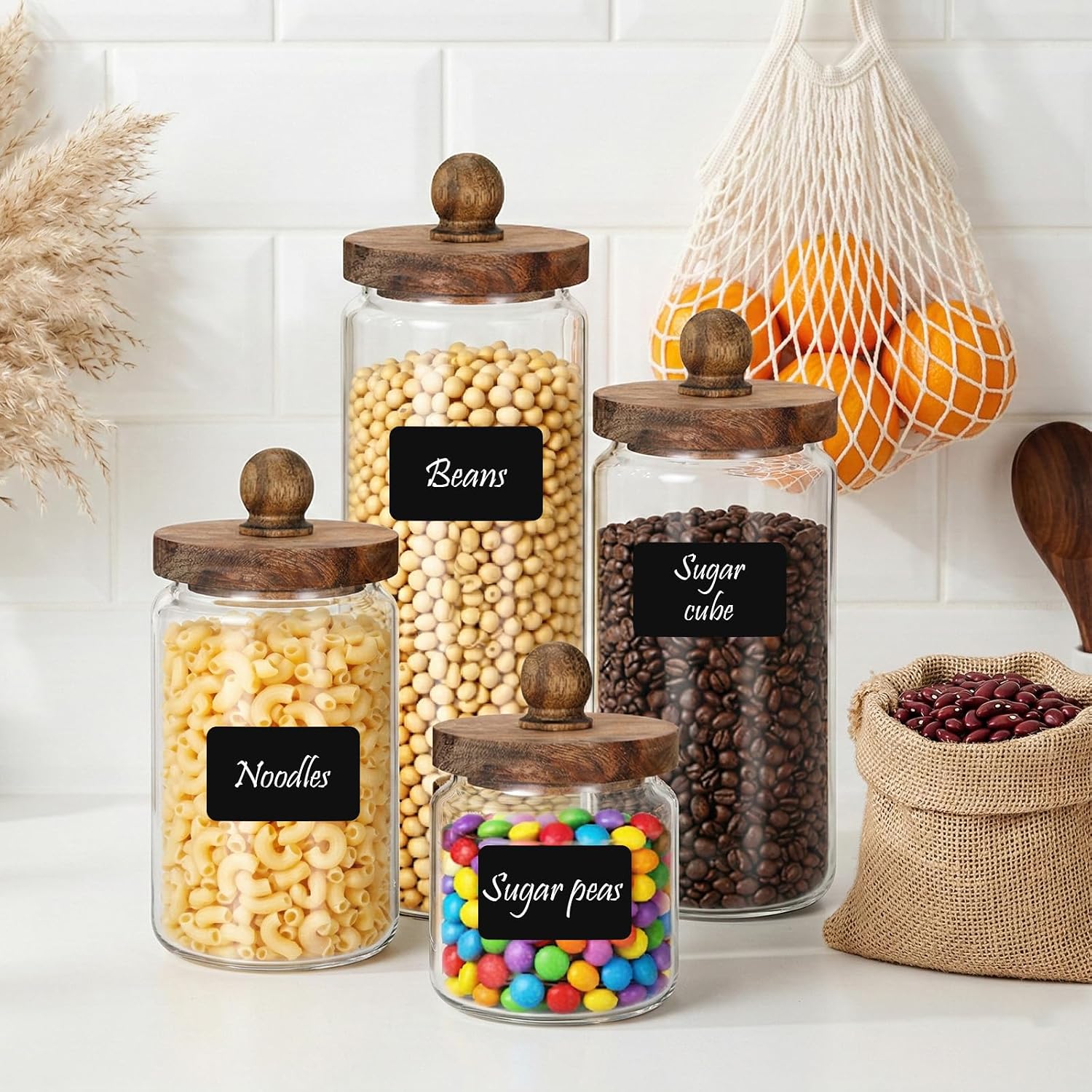 4 Glass Storage Jars with Wood - Food Storage Jars With Wooden Lids のレビューと価格