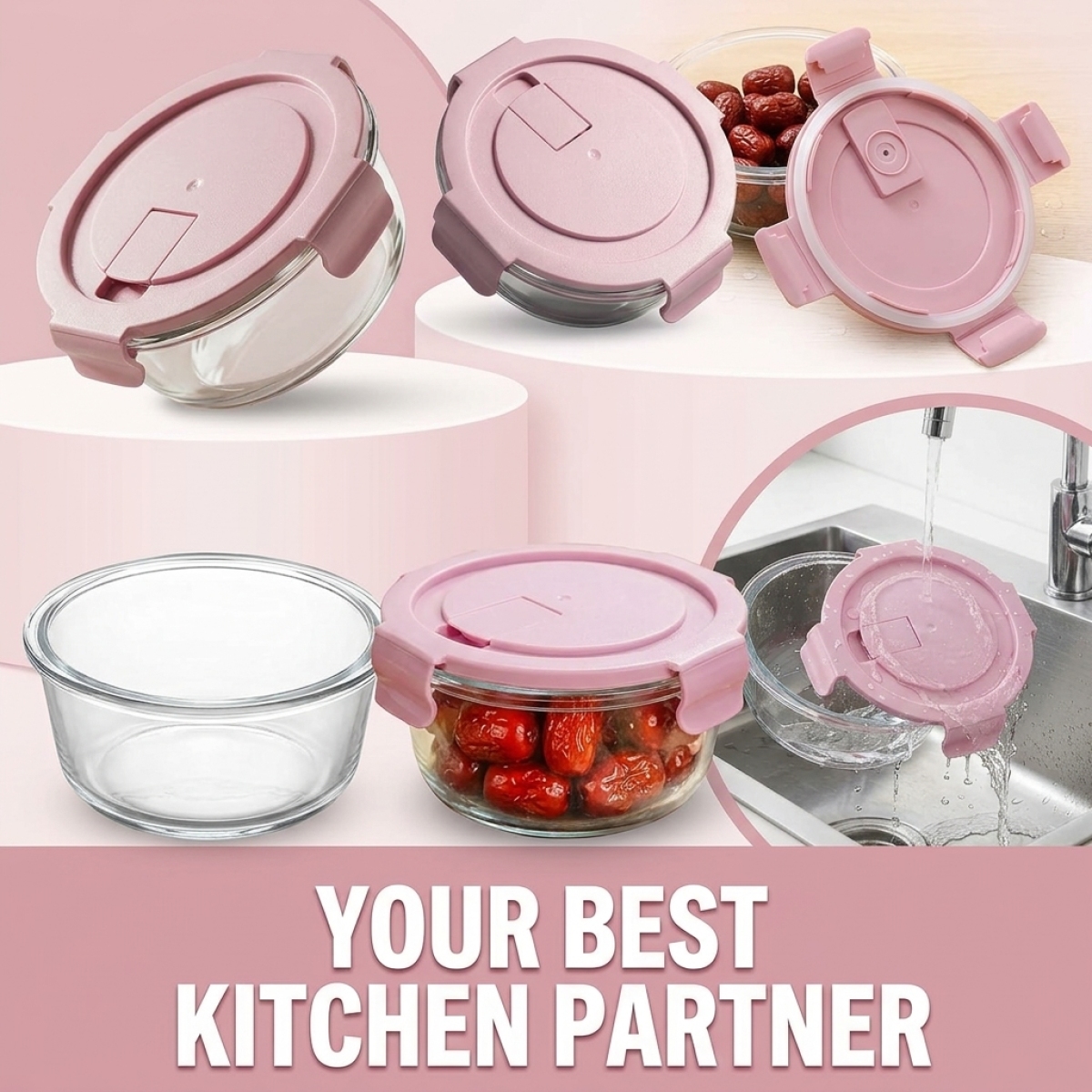Pink Cartoon Sushi Round Glass - Lock And Lock Food Storage のレビューと価格
