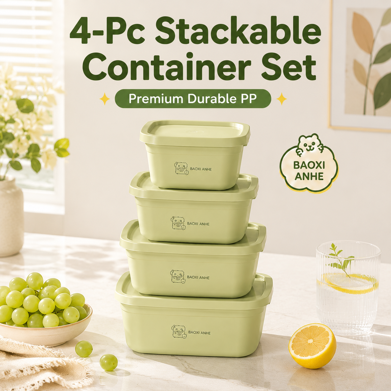 4Pcs Stackable Food Storage Co - Food Storage Lunch Box のレビューと価格