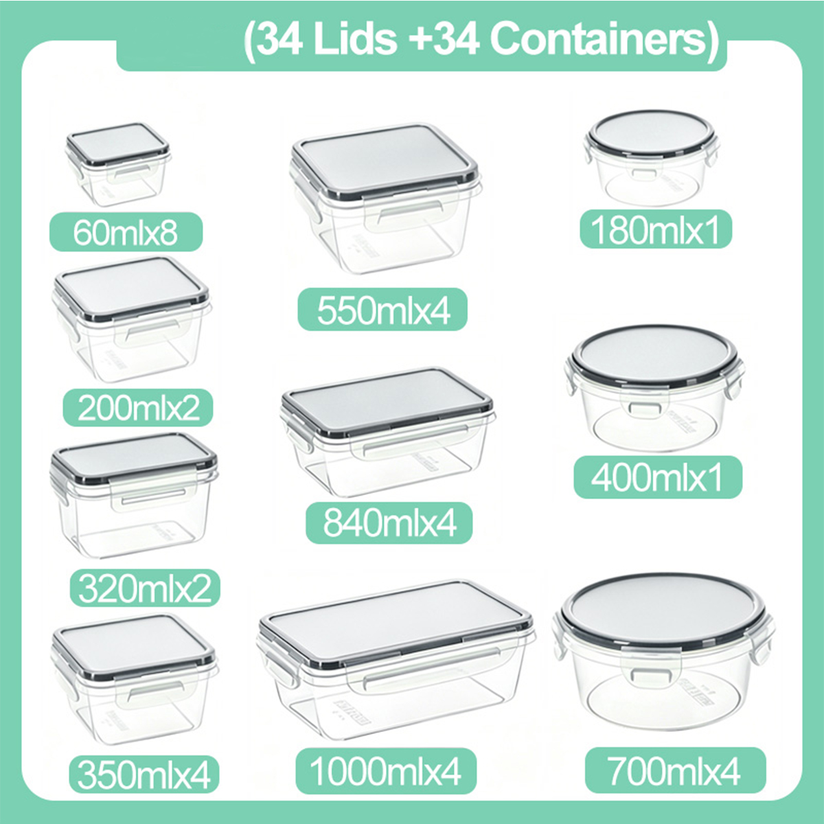 34PCS-Assorted Size Airtight F - Food Storage Freezer Containers のレビューと価格