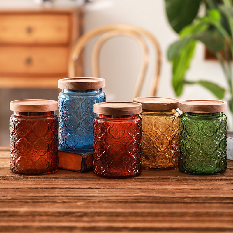 Vintage Glass Kitchen Storage  - Food Storage Jars With Wooden Lids のレビューと価格