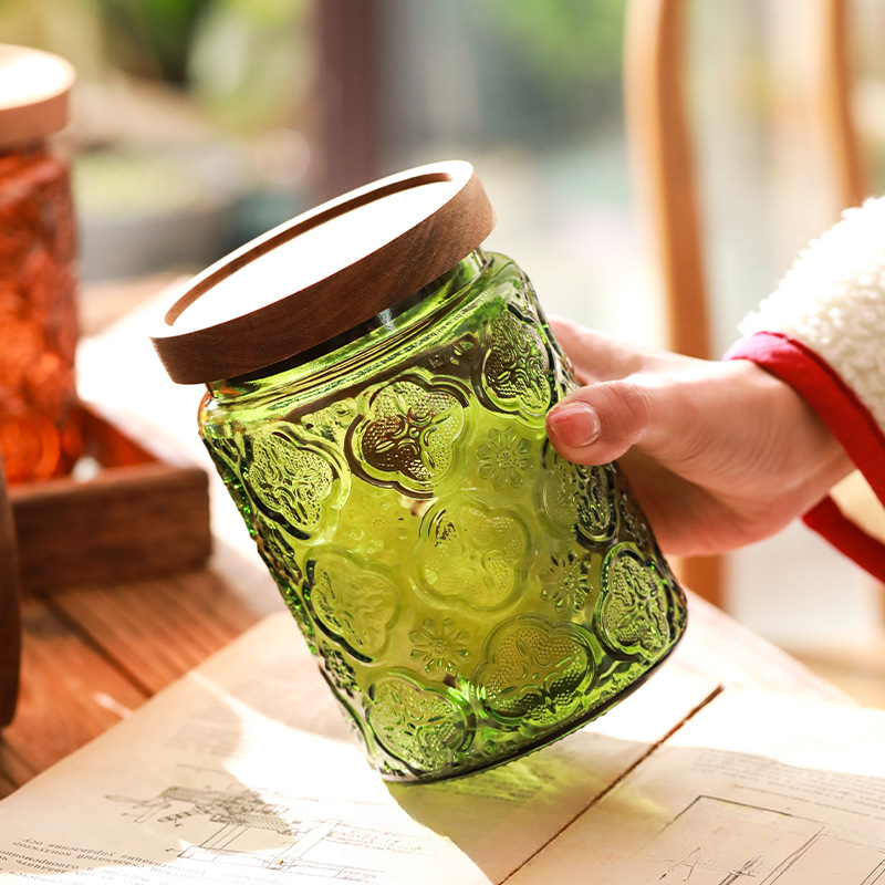 Vintage Glass Kitchen Storage  - Food Storage Jars With Wooden Lids のレビューと価格