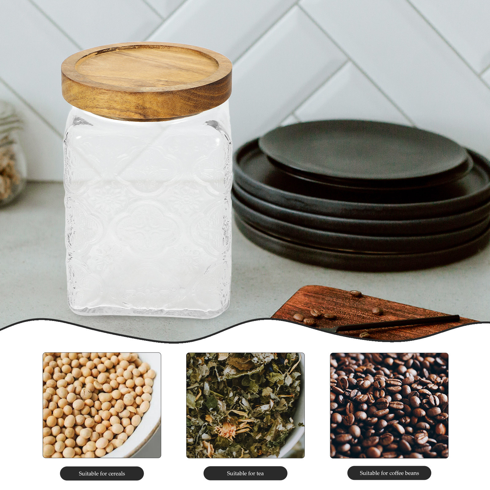 Glass Sealed Jar Wood Lid Airt - Food Storage Jars With Wooden Lids のレビューと価格