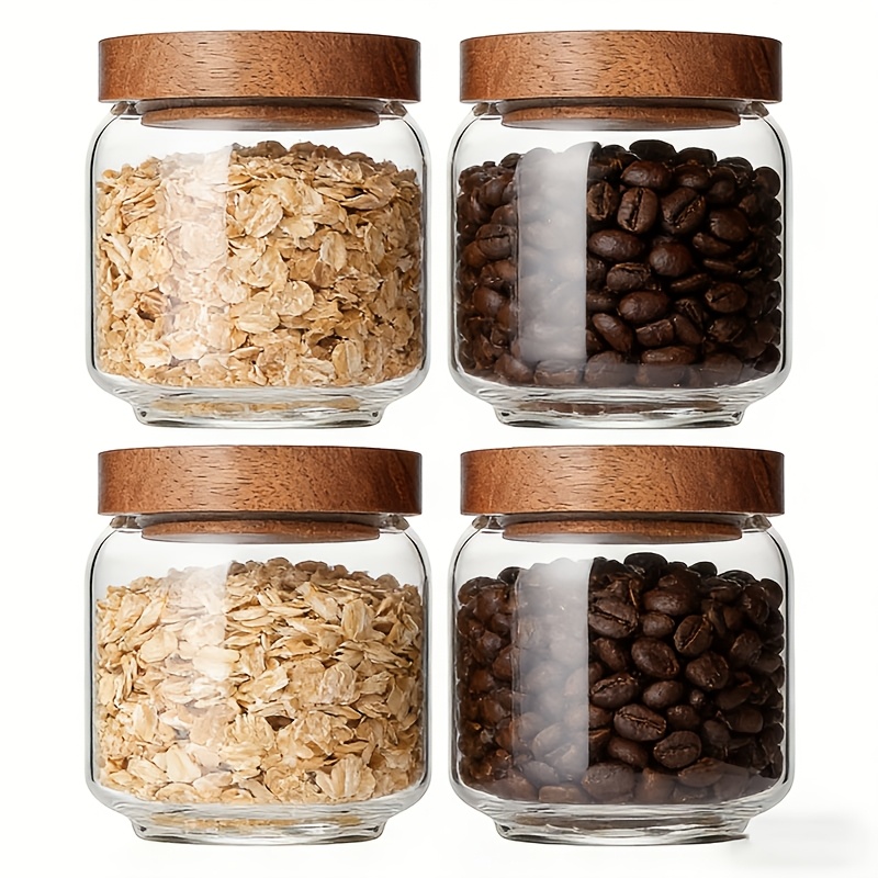 4 Pack 15oz Clear Glass Jars w - Food Storage Jars With Wooden Lids のレビューと価格