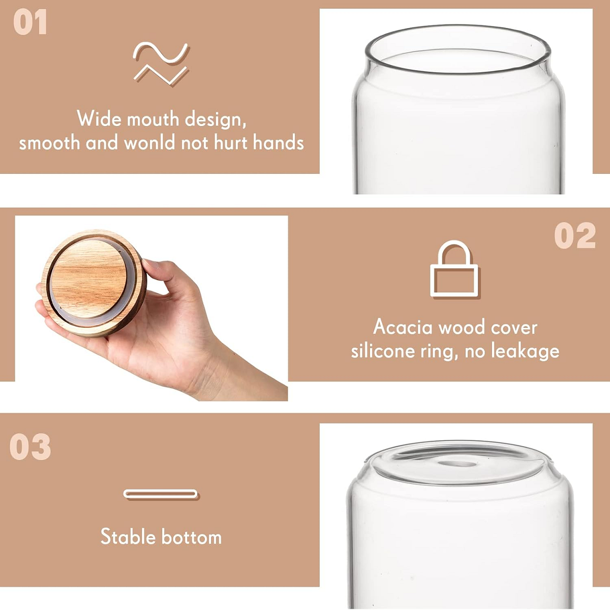 4 Pack 15oz Clear Glass Jars w - Food Storage Jars With Wooden Lids のレビューと価格