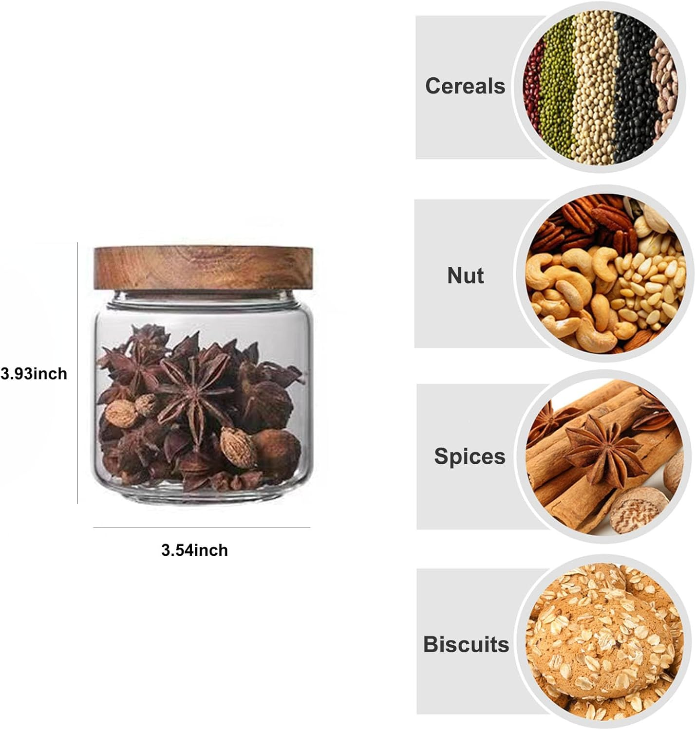 4 Pack 15oz Clear Glass Jars w - Food Storage Jars With Wooden Lids のレビューと価格