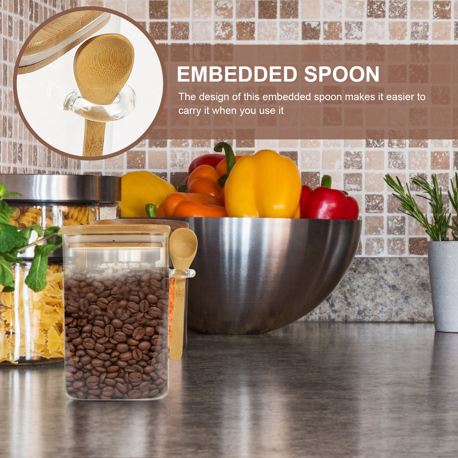 1Set Square Airtight Glass Foo - Food Storage Jars With Wooden Lids のレビューと価格