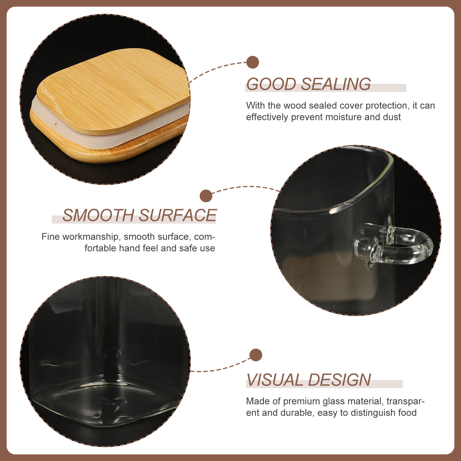 1Set Square Airtight Glass Foo - Food Storage Jars With Wooden Lids のレビューと価格