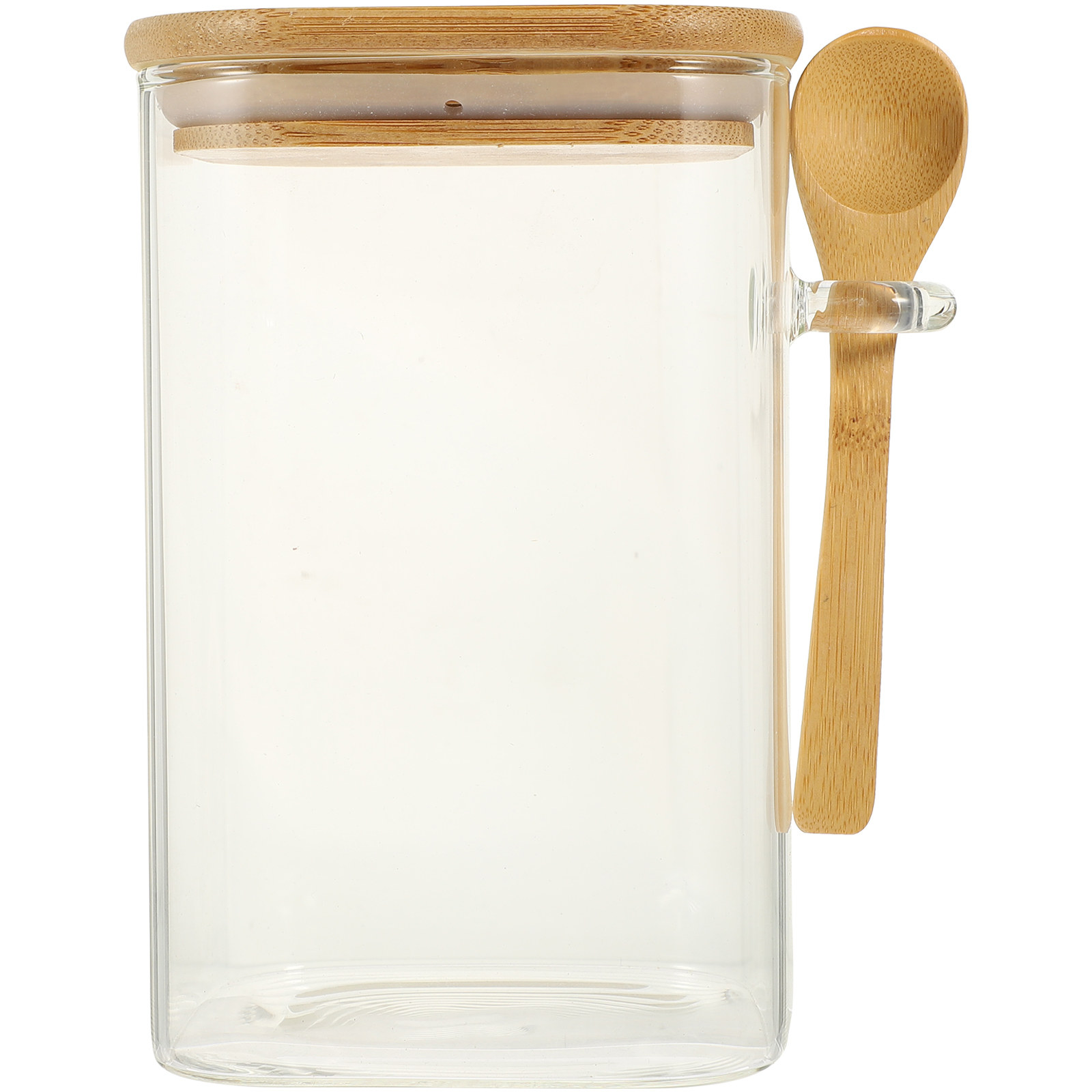 1Set Square Airtight Glass Foo - Food Storage Jars With Wooden Lids のレビューと価格